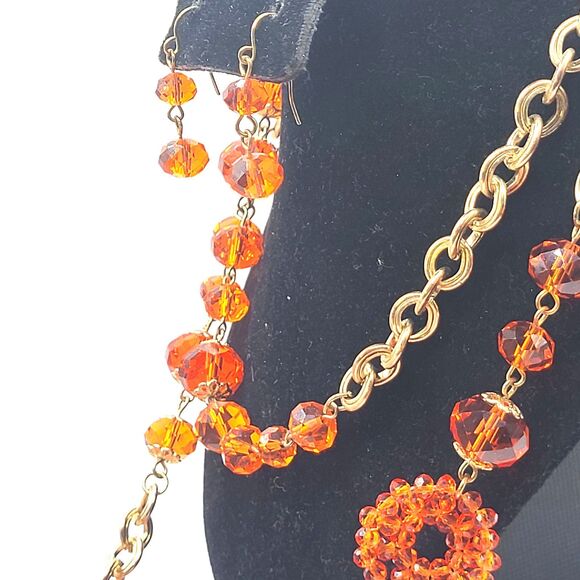 Vintage Estate 1970s Orange Chunky Long Strand Necklace Earrings Demi Parure set - Picture 4 of 5